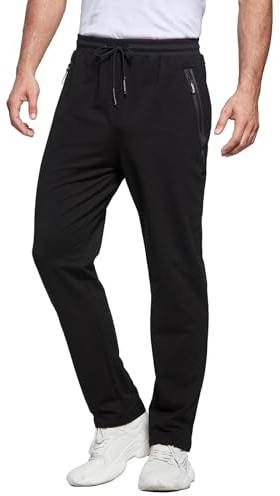 ZOXOZ Jogginghose Herren Baumwolle Trainingshose Männer Sporthose Herren Lang Fitness Hosen Herren Reissverschluss Taschen Schwarz M