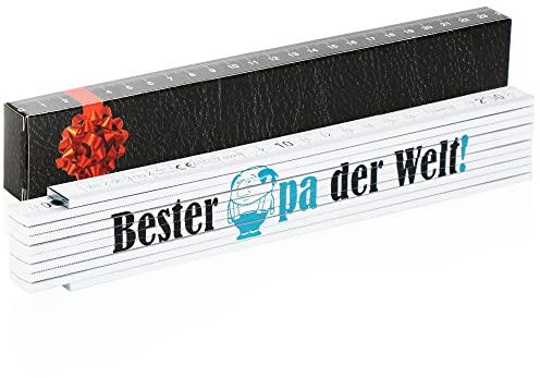 Robin Goods® Meterstab - 2 Meter Zollstock als Geschenk mit der Aufschrift 'Bester Opa der Welt' Geschenk zum Vatertag, Weihnachten, Geburtstag (weiß - Motiv 5 - Bester Opa der Welt)