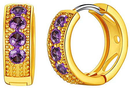 Suplight 18k vergoldet Huggie Kreolen für Damen Mädchen 16mm Creolen violett CZ synthetische Amethyst Geburtsstein des Monat Februar Fantasie Schmuck für Geburtstag