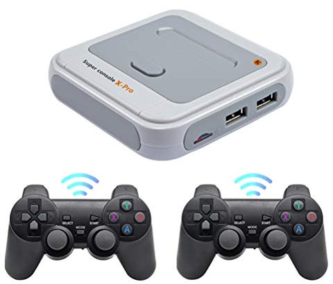 Super Console X Pro Console di gioco darcade retrò, mini videogioco HDMI WiFi 4K wireless con oltre 30000 giochi, console di gioco retrò con chip wireless Joystick S905X 2Pcs,