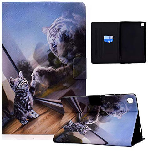 Auslbin Coque pour Samsung Galaxy Tab A7 10.4 2020,T505/T500/T507,PU Cuir Poche Cas Flip Coque avec Fonction Veille/Réveil Automatique,Chat et Tigre