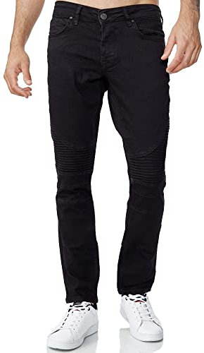 Tazzio Jeans Herren Slim Fit Biker Destroyed Look Stretch Jeanshose Hose Denim 16517 (42W/32L, Black)