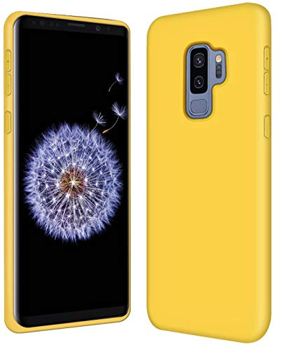 CoolGadget Silikon Hülle für Samsung Galaxy S9 Plus Mikrofaser Gelb | Qi fähig induktives Laden, farbige TPU Schutzhülle, erhöhter Kamera und Display Rahmen, matt und griffig