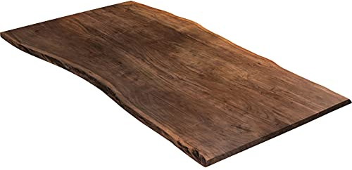 SAM Tischplatte 200x100 cm, nussbaumfarben, Akazie massiv, 35 mm, stilvolle Baumkanten-Platte, pflegeleichtes Unikat