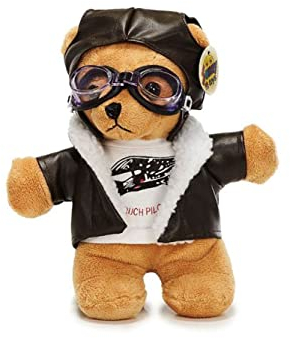 Euro Souvenirs Teddybär mit Pilotenoutfit, Pilotbär aus Plüsch, Kuschelbär, ca. 24x12x24 cm, braun