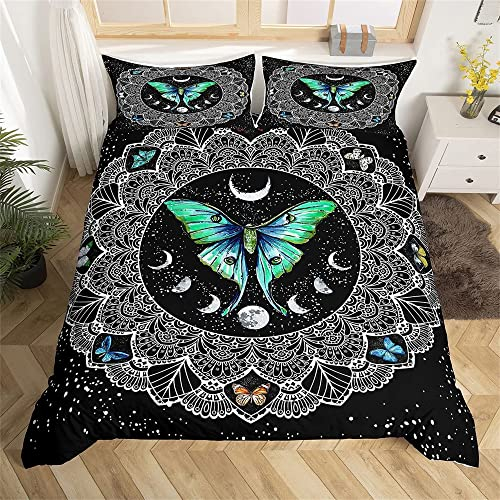 feelingyou Todesmotte Bettwäsche-Set,Sonne-Mond-Boho-Stil Bettwäsche Set 135x200cm,Mandala-Blumen-Galaxie Betten Set für Kinder Jungen Mädchen Teenager 2St.Reißverschluss Mikrofaser