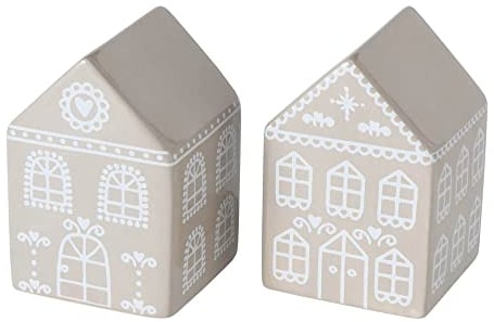 BOLTZE 2tlg. Dekohaus Gingerbread beige weiß H12cm Deko Weihnachten (2 Motive)