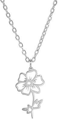 kkjoy Edelstahl Geburtsmonat Blume Halskette 12 Monate Geburtstag Blume Anhänger Halskette Beste Freund Halskette Schmuck für Frauen Mädchen