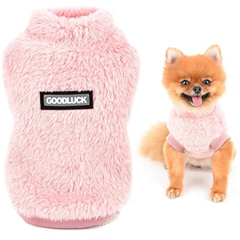 SMALLLEE_LUCKY_STORE Pet Sherpa Fleece Jumper Sweater Vest Turtleneck Pullover Soft Sweatshirt for Small Dog Cat Puppy Boy Girl Yorkie Chihuahua Warm Fall Winter Clothes,Pink,S