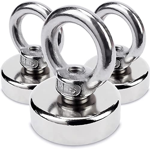 SENSEI® 3 Stück Extrem Starke Magnete – 20 kg Traglast, Neodym-Ösenmagnete in Stahlgehäuse – Ø 25 mm, Magnethaken mit Griff für Schrauben und Sicheren Halt
