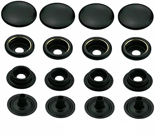ISTA TOOLS Druckknöpfe Schwarz Ringfeder, Ring-Feder-Buttons, R-Feder-Snaps, Messing, rostfrei, vierteilig Metallknöpfe (50 Stück - 12,5 mm)