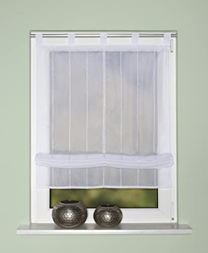 HOME WOHNIDEEN 79495 Schlaufenrollo Ellora, Längsstreifen, versch. Breiten, Farbe:weiß, Größe:140 x 140 cm, Anzahl:1x