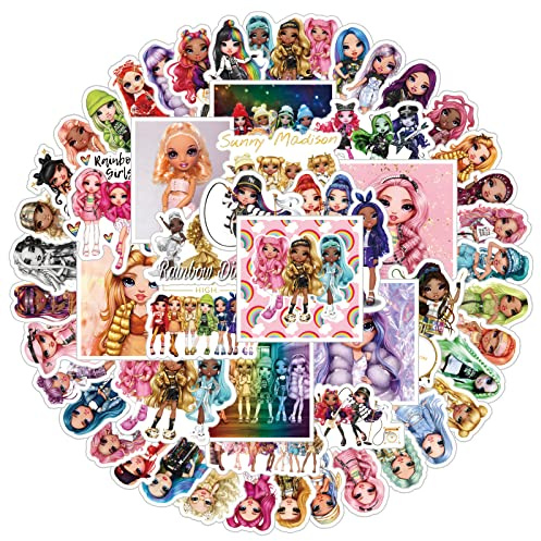 60 Pcs Rainbow High Stickers, Cute Cartoon Aesthetics Vinyl Waterproof Decals for Kids Teens Adults for Helmet Laptop Water Bottles Scrapbook Journal Gifts for Birthday Party Supplies Decoration
