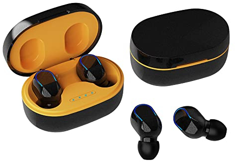 Rawrr Bluetooth Kopfhörer, Kopfhörer Kabellos In-Ear kopfhörer Bluetooth mit Mic,Tastesteuerung,20 Stunden Spielzeit mit LED Anzeige,für Arbeit und Studium,Gelb