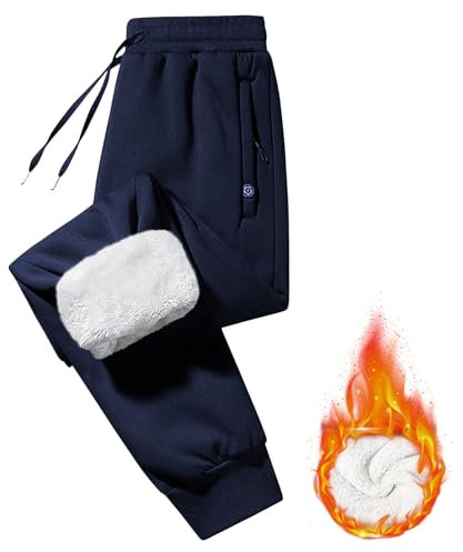 Imuedaen Men's Fleece Lined Joggers Casual Tracksuit Bottoms Warm Pants Athletic Trousers Drawstring Sweatpants with Pockets (Dark Blue, XL)