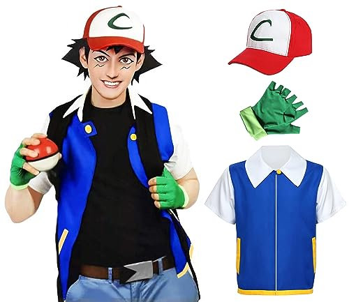 Loiahoer Unisex Trainer Hoodie Jacke Kostüm Set Halloween Cosplay Kostüm Handschuhe Hut Blau S