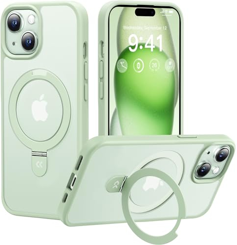 CASEKOO 2025 Neu Magic Stand für iPhone 15 Hülle für MagSafe [Militärschutz] [Unsichtbarer Ständer] Stoßfeste Kratzfeste Schutzhülle Dünne Griffige Handyhülle Matte Case - Hellgrün