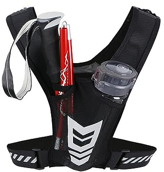 Chansunokku Laufweste Reflektierend Handytasche Damen Herren, Running Vest mit Handyhalterung und Wasserflasche Halter, Verstellbarer Atmungsaktiv Trinkweste Handy Brusttasche für Laufen Joggen