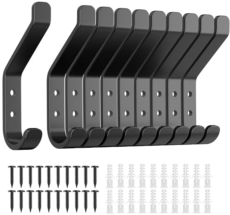 susswiff Lot de 10 patères à visser pour panneaux acoustiques, pour chambre, salon, salle de bain, patères murales pour penderie, vestes, chapeaux, métal, noir, 10 cm