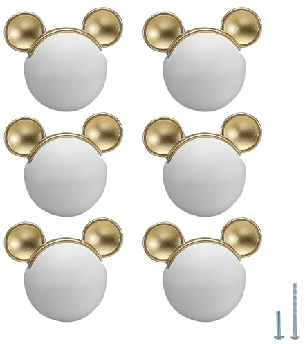 Evionlin 6 Stück weiße Maus, niedliche Cartoon-Keramik-Schrankgriffe, Küchenknöpfe, Türgriff, Schublade, Griffe für Küche, Kleiderschrank, Kinderzimmer