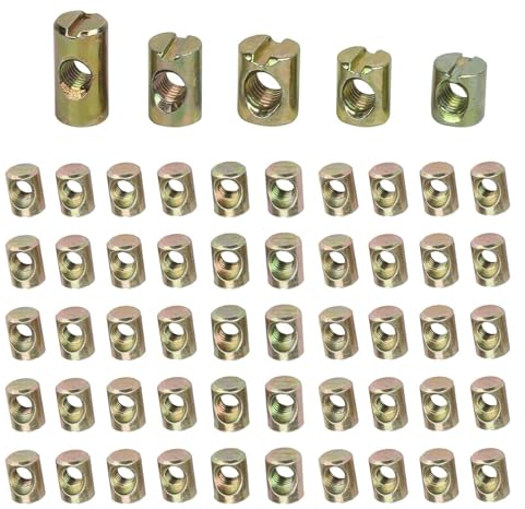 50pcs Dado Cilindrico Mobili Dadi Intagliati Croce Tasselli Barrel Dadi Filettatura M6 11/14/13/15/20mm Foro Centrale per Mobili/Letti/Culla/Sedie/Lettino