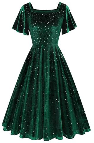 Vestidos de manga corta para mujer, vestidos de regreso a casa, cuello cuadrado, terciopelo, formal, hippy, victoriano, X-67 verde lima, L