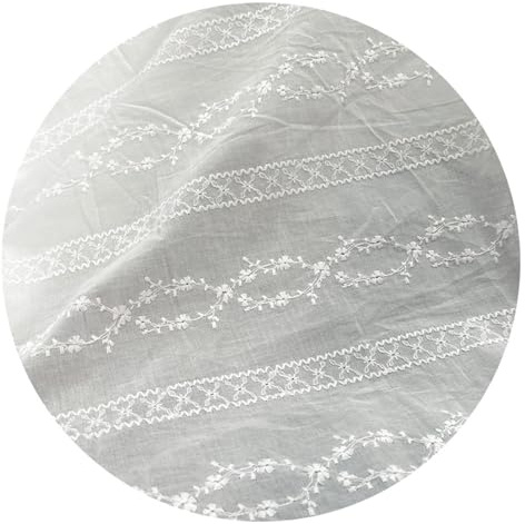 DTREEL Hohl Bestickter Stoff aus 100% Baumwolle, Baumwollstoff mit Weißem Blumen Jacquardmuster für Kleider, Tischdecken, Vorhänge, Breite 135 cm, Meterware,BH07-2m