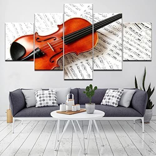 Toile De Peinture Musique Classique Violon (Xxl/Avec Cadre 200 X 100 Cm) 5 Pièces Mur Art Peinture Papiers Peints Affiche Impression Salon Chambre Salle À Manger Bureau Chambre D'Enfants D -7I8K-L6T