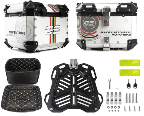 Rovss Aluminium Motorradkoffer Haltbar Motorrad Topcase Mit Rückenlehne 36L 45L 55L 65L Wasserdicht Koffer Hinten Universal Motorrad-Kofferraum(Weiß,45L)