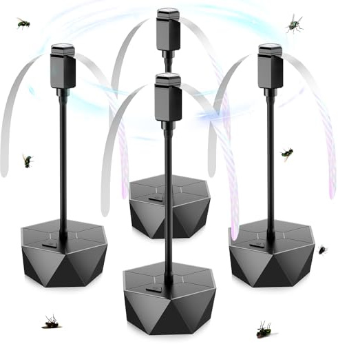 PIMAG Fly Fans for Tables, Fly Repellent Fan Outdoor Indoor Keep Flies Away, Fly Repellent Fans for Tables with Holographic Blades for Picnic, Party, Restaurant, Kitchen, and BBQ, 4 Pack Black