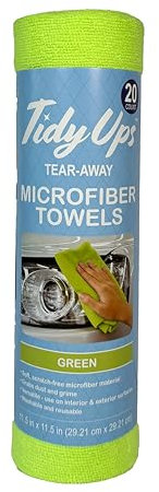 TidyUps Rouleau de chiffon de nettoyage en microfibre réutilisable pour l'entretien de la voiture, le nettoyage du verre, la maison, la cuisine (3 rouleaux de 20 serviettes, vert)