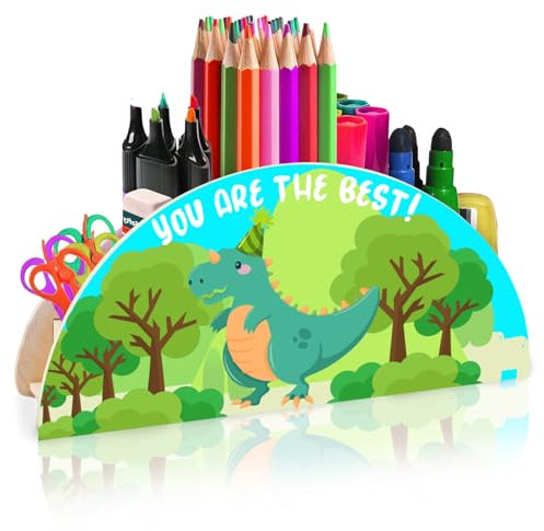 LUKIUP Dinosaurier Stiftehalter Kinder Stifte Organizer, Schreibtischorganizer aus Holz, Multifunktions -Organisator für Kinder Büromaterial, Schule Bleistift und Andere Schreibwaren Aufbewahrung