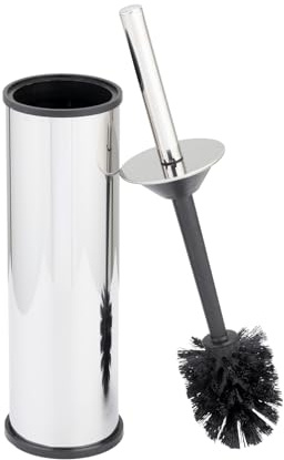 WENKO WC-Garnitur Olmedo Glänzend, geschlossener Stand WC-Bürstenhalter aus rostfreiem Edelstahl, 8,5 x 37 x 8,5 cm, Silber
