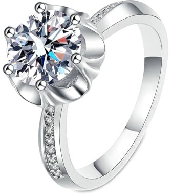Gualiy Weißgold Schmuck Damen 585, 14 Karat Verlobungsring Echt Gold Blume Ring mit Labor Diamant 1ct Ringe Größe 61