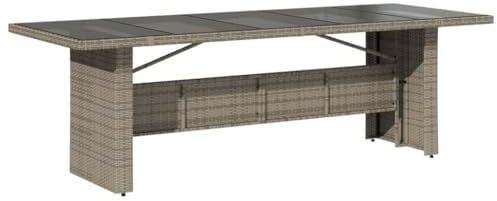 vidaXL Table de Jardin Dessus en Verre Gris 240x90x75cm Résine tressée