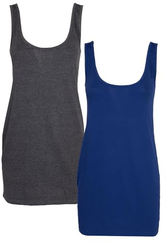 Keanu Women’s Fitted Cotton Blend Longline Vests - Pack of 2 - Tank Top, Undershirt, Summer Wear - Sizes 8-24 (Dark Pack, Size 22)