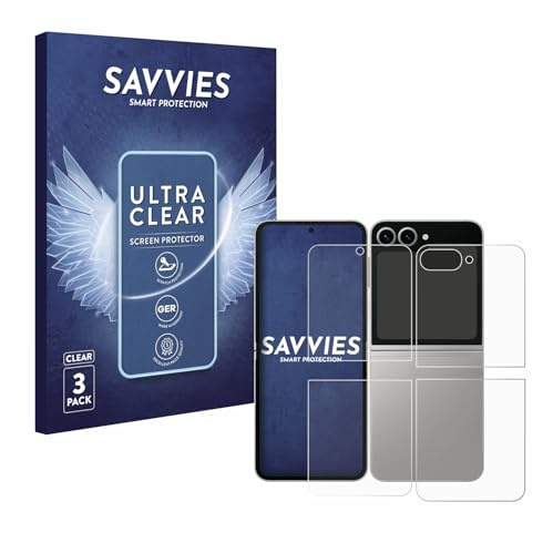 Savvies Schutzfolie für Samsung Galaxy Z Flip 6 | (Display+Rückseite) 6 Stück Transparenter Displayschutz Made in Germany Ultra-Klar Displayschutz-Folie
