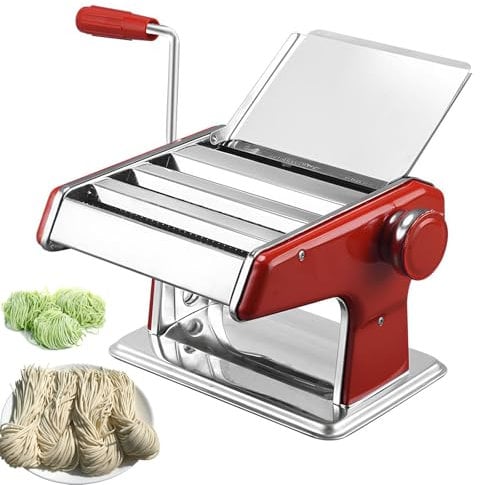 WXFKLDJ Red,3 knives, Pasta Maker Machine Roller Noodles Maker Stainless Steel Roller And Cutter 6 Adjustable Thickness Settings Pasta Maker Perfect for Spaghetti, Fettuccini