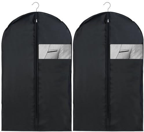 hautllaif 2 Pcs Suit Bags,Foldable Dress Bag,Garment Bags with Clear Window Black Zipper, Dust-Proof Clothes Covers for Home Storage for Coat, Jacket, Clothes (24'' x 40'')