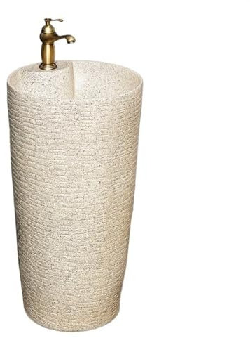 lavabo freestanding Lavelli su colonna in ceramica, lavelli da pavimento monopezzo, lavabi da bagno for balcone esterno, rubinetti in rame, scarichi pop-up, kit di installazione Lavandino per lavander