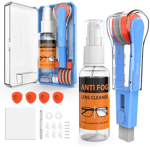 Nettoyant Lunettes, Kit de Nettoyant Lunettes de Vue- 24H Anti Buee Spray Lunettes Nettoyant| Chiffon de nettoyage | 6 Plaquettes de Nez Pour Lunettes/Tournevis 3 en 1| 2 Lunettes Oreille Grip, Bleu