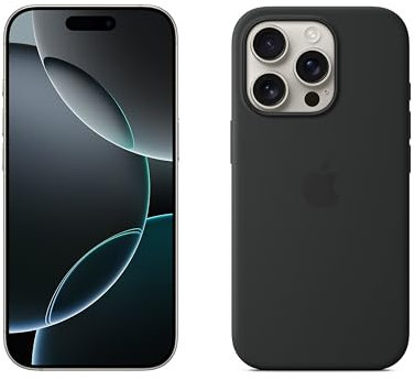 Apple iPhone 16 Pro (256 GB) - Titanio Natural + Funda de Silicona con MagSafe - Negro