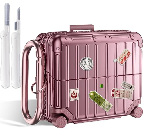 KOREDA Compatible with Samsung Galaxy Buds 3 Pro Case and Galaxy Buds 3 Case Cover, Cute Funny Suitcase Design Protective Hard Case with Cleaner Kit & Keychain (Rose Gold)