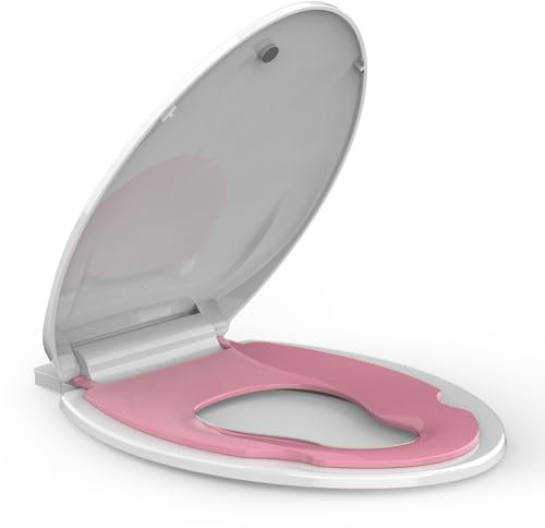 GarveeTech ZPPHO_11GXZLCJ Toilet, White and Pink, Elongated with Toddler Seat