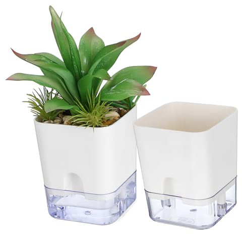 PHENOFICE 2pièces Pots De Auto-arrosants Transparent De Pots à Double pour Plantes Intérieur Et Système Auto-arrosage avec Corde pour Bureau Et Maison
