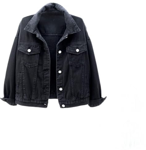 Denim Jackets For Women UK Lapel Collar Button Down Jean Jackets Vintage Stitched Denim Jackets With Pocket Long Sleeve Casual Short Outdoor Jeans Coat Fashion Versatile Solid Jean Jacket