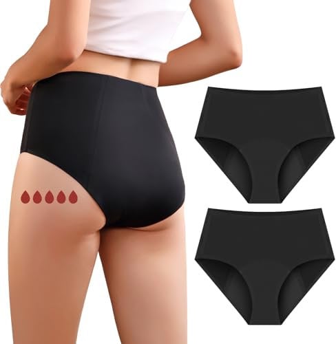 Carer Lot de 2 Culottes d'Incontinence pour Femmes à Haute Absorption Sous-vêtements Menstruels avec Protection Jour et Nuit Culottes Protectrices Taille Haute pour les Règles 50ML à 100ML Noir XL