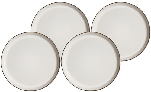 Ritzenhoff & Breker Visby Speiseteller 4er Set, 26 cm, Runde Essteller mit braunem Rand, Skandinavisches Design, Steingut, Weiß