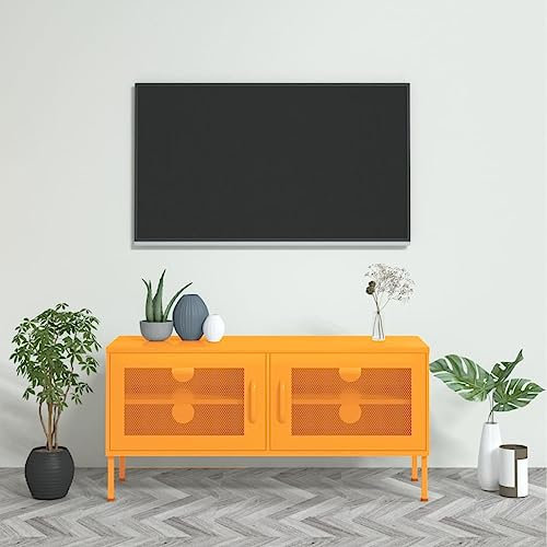 NQJIBUE Meuble TV en acier jaune moutarde 105 x 35 x 50 cm