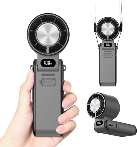 Rican Handheld Portable Fan with Cooling,Battery Operated 1-100 Speeds,3 IN 1 Neck/Desk/Hand Held Fan Rechargeable USB Personal Small Mini Pocket Turbo Fans for Travel,Gifts for Women Camping Outdoor